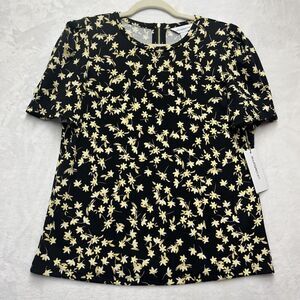 LIZ CLAIBORNE Short Sleeve Floral Top‎ Womens Sz Small Zipper Back Blouse NEW